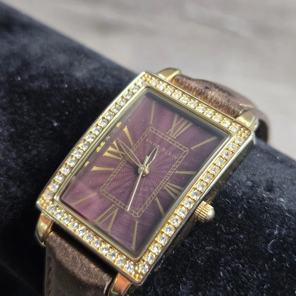 Anne Klein Women's Watch Bronze Dial Gold Tone Crystal Bezel AK/1050 Brown Works